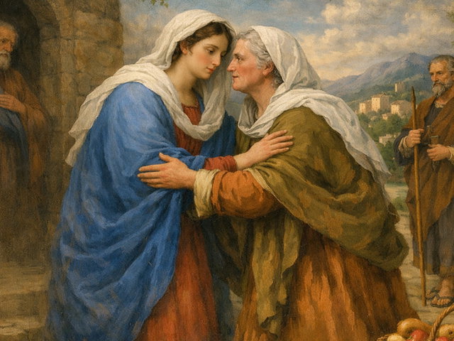 Maria abraçando sua prima Isabel