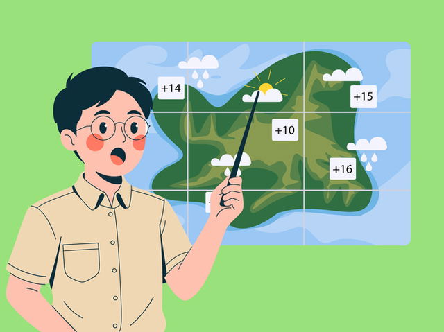 Día del hombre del tiempo: hombre señala el mapa meteorológico