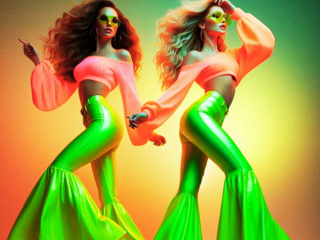 Imagen creada con IA de dos mujeres vestidas con ropa color fluor