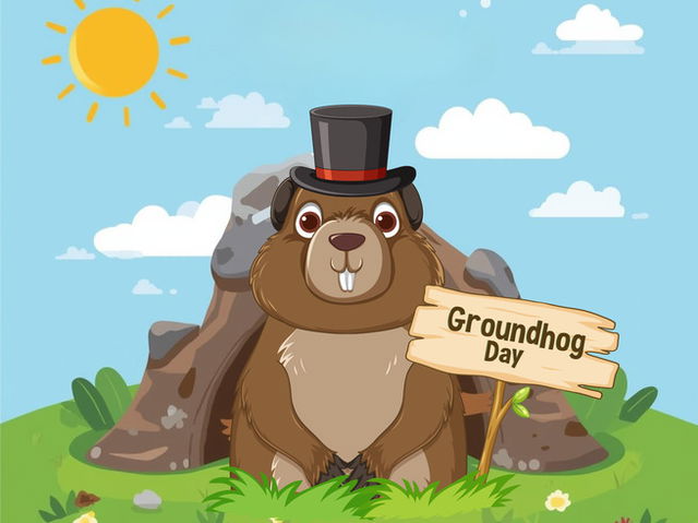 D&iacute;a de la marmota: dibujo de la marmota con sombrero