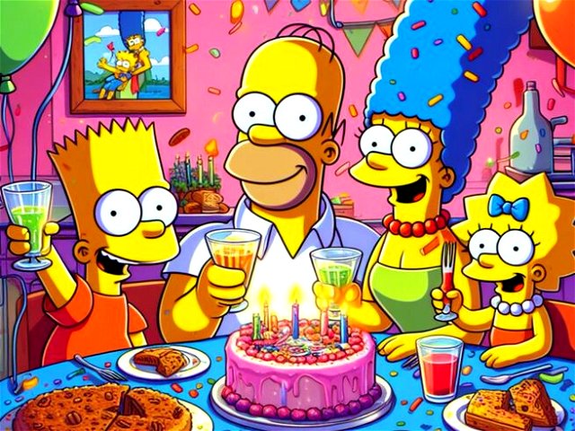 La familia Simpson celebrando