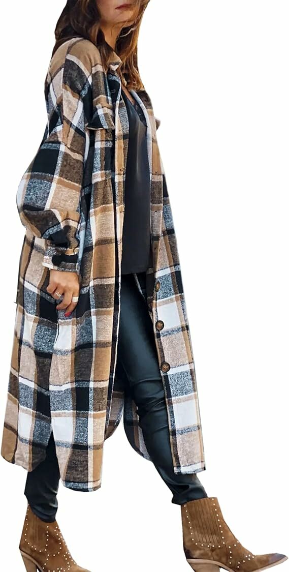 SKIKYAN Women Fall Flannel Plaid Shacket