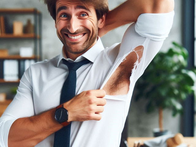 hombre divertido con la camisa rasgada debajo del brazo_generada por IA