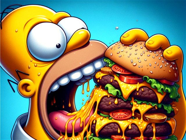Homer Simpson comendo hamburguer