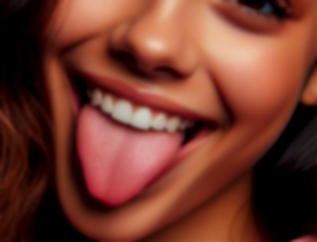 Imagen creada por AI de una chica sacando la lengua de cerca