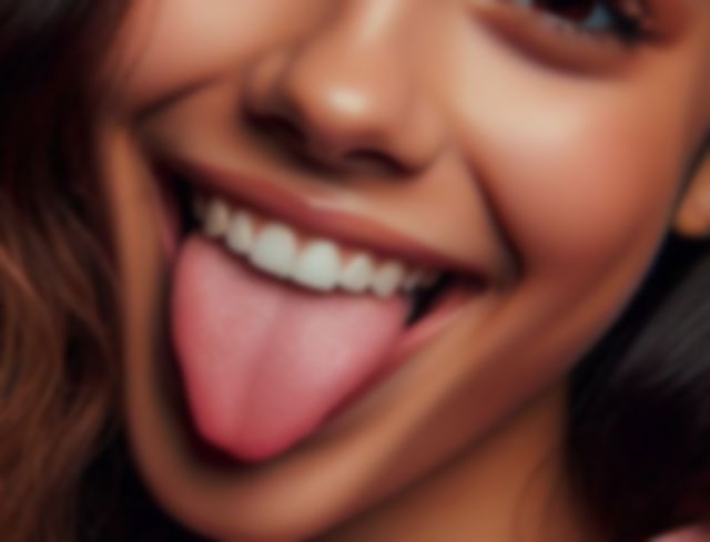 Imagen creada por AI de una chica sacando la lengua de cerca