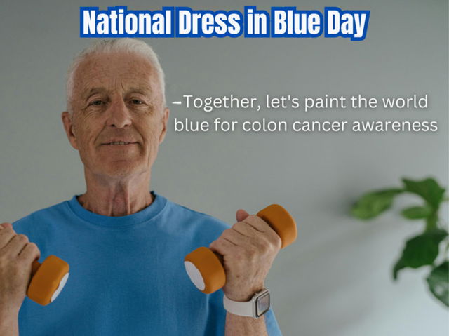 A man dressed in Blue for National Dress in Blue Day