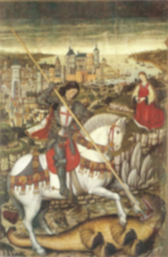 Pintura de San Jorge luchando contra el dragón