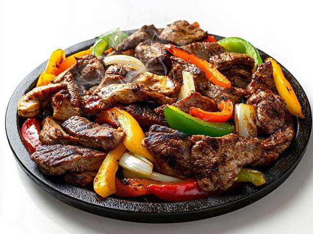 A plate of sizzling fajitas