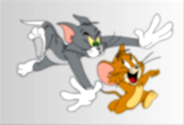Tom chasing Jerry on a gray background