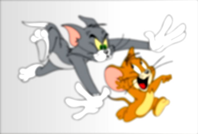 Tom chasing Jerry on a gray background