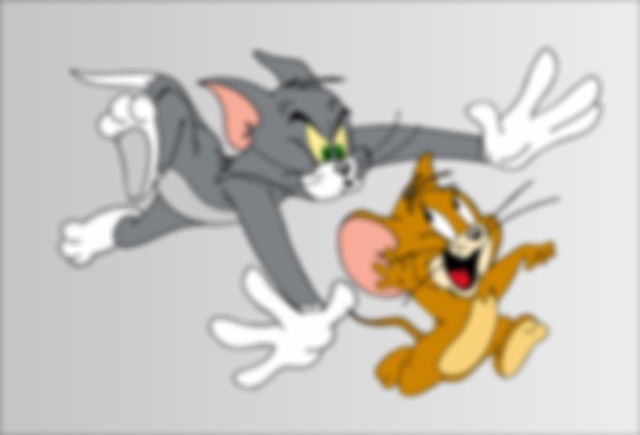 Tom chasing Jerry on a gray background