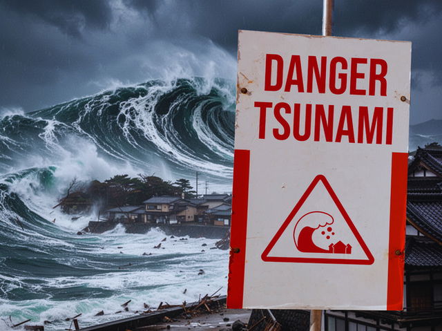 Se&ntilde;a de peligro por tsunami con oleaje de fondo